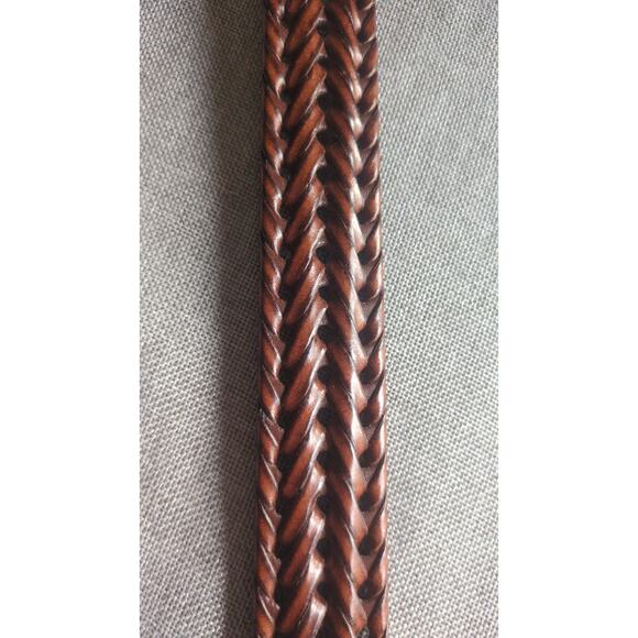 Vintage Brown Braided Mens Vegan Faux Leather Brown Belt 40, Silver Buckle, VTG - Picture 4 of 6